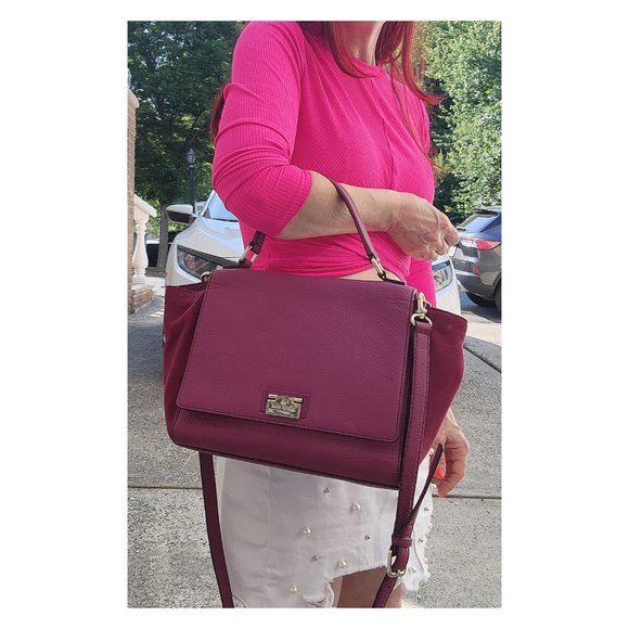 KATE SPADE Dark Pink Leather Satchel Crossbody Purse - Picture 2 of 10
